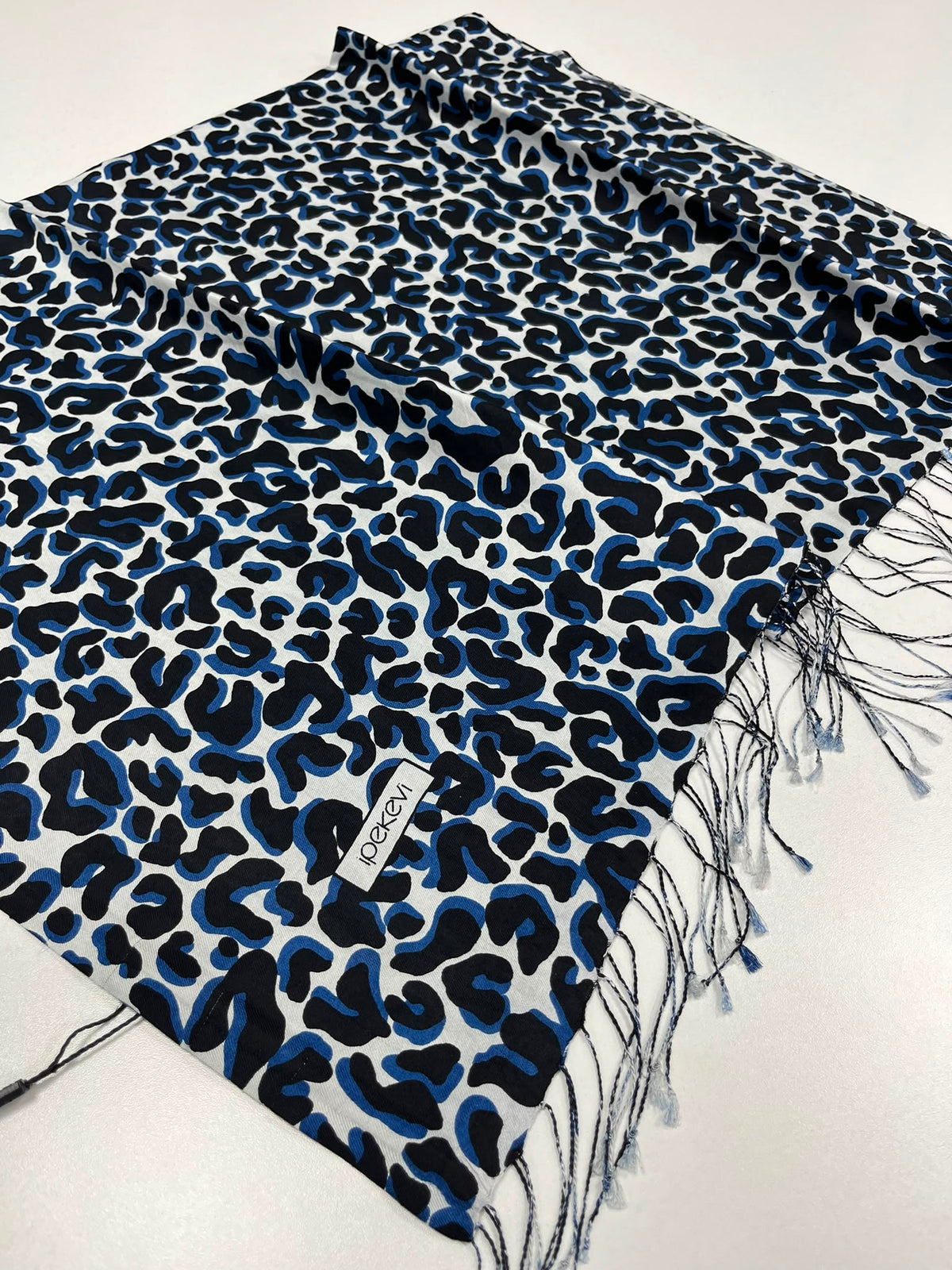 DRN İPK 007 SİYAH LACİVERT LEOPAR DESENLİ İPEK ŞAL