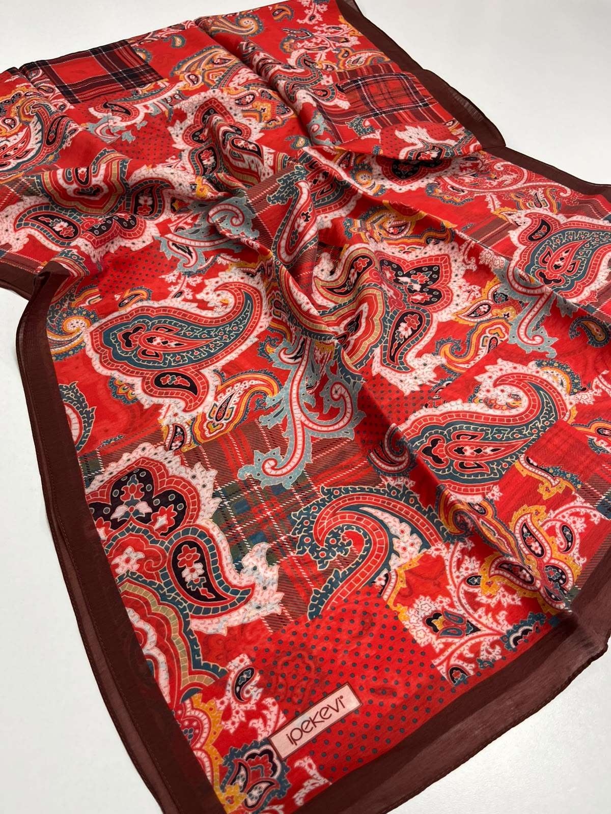 DRN İPK 543 RED PATCHWORK DESENLİ TENCEL ŞAL