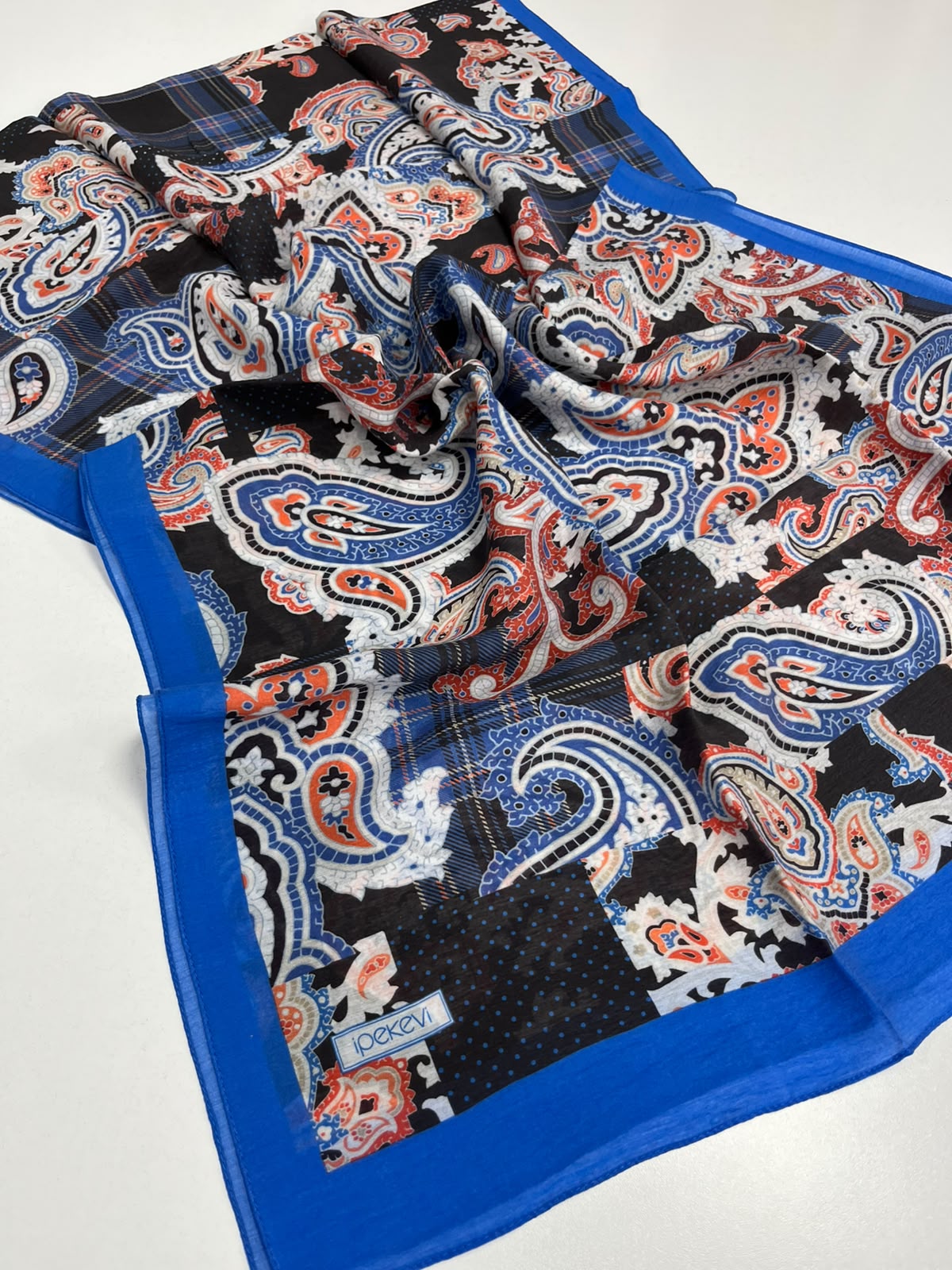 DRN İPK 901 BLACK BLUE PATCHWORK DESENLİ TENCEL ŞAL