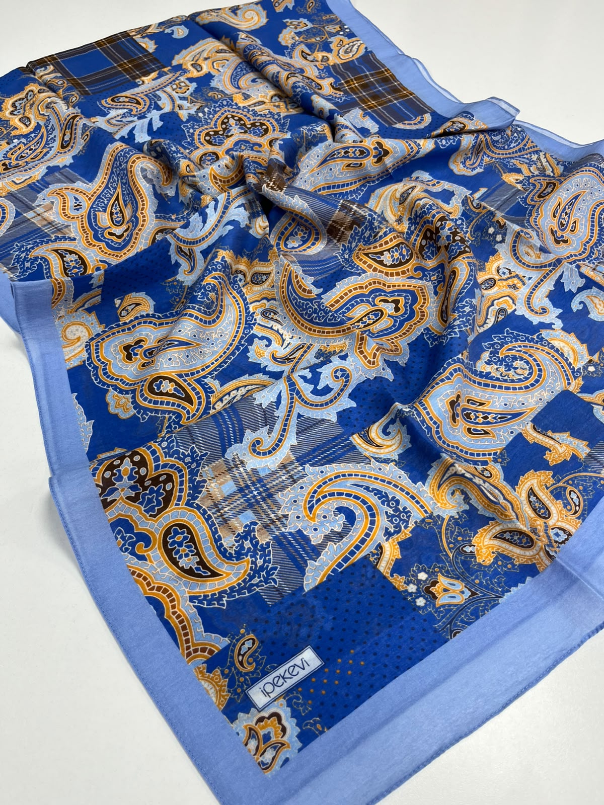 DRN İPK 321 KOT MAVİSİ PATCHWORK DESENLİ TENCEL ŞAL