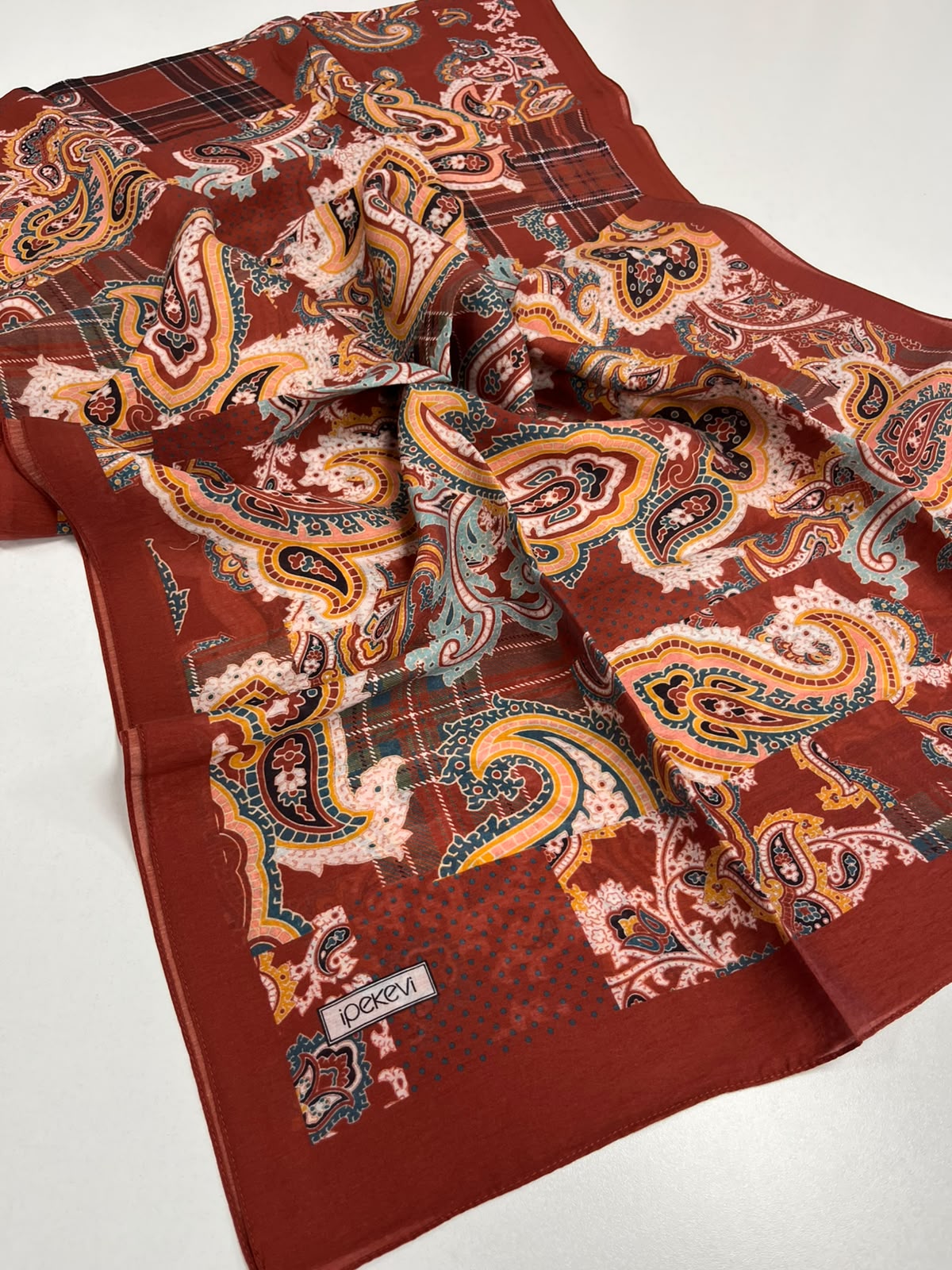 DRN İPK 876 OSMANLI KIRMIZISI PATCHWORK DESENLİ TENCEL ŞAL