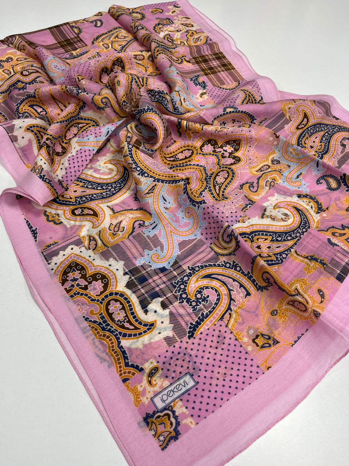 DRN İPK 789 PİNK SUGAR PATCHWORK DESENLİ TENCEL ŞAL