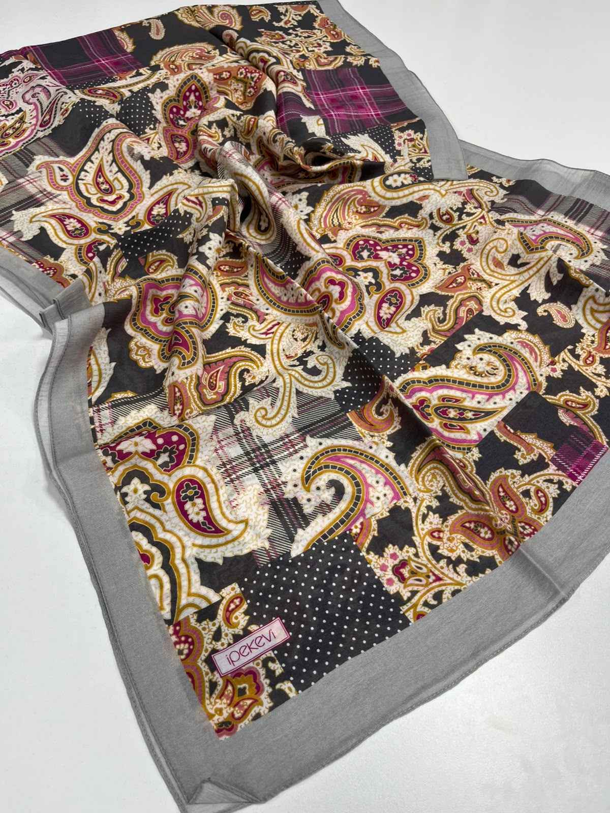 DRN İPK 890 FÜME PATCHWORK DESENLİ TENCEL ŞAL